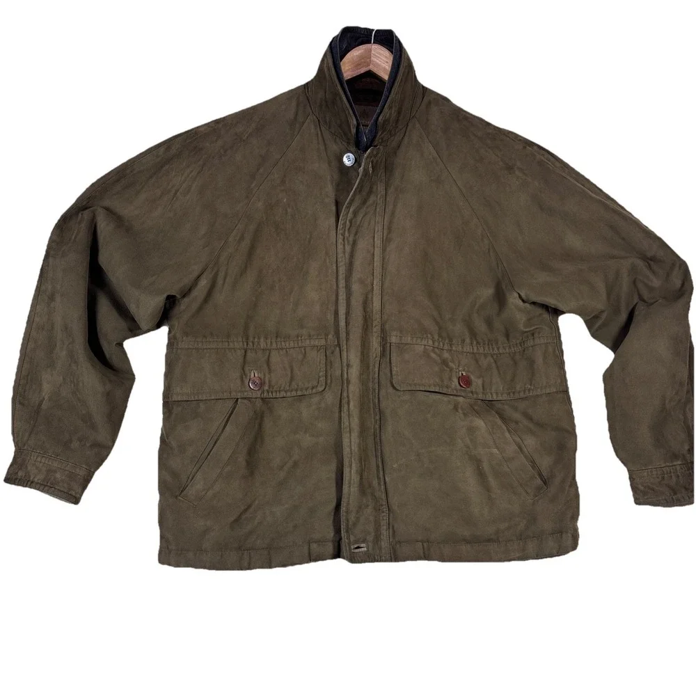 Rainforest Suede Bomber Jacket Mens‎ M Full Zip Stand Up Collar w/ Liner EUC